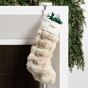 Crate & Barrel Arctic Ivory Textured Faux Fur Christmas Stocking